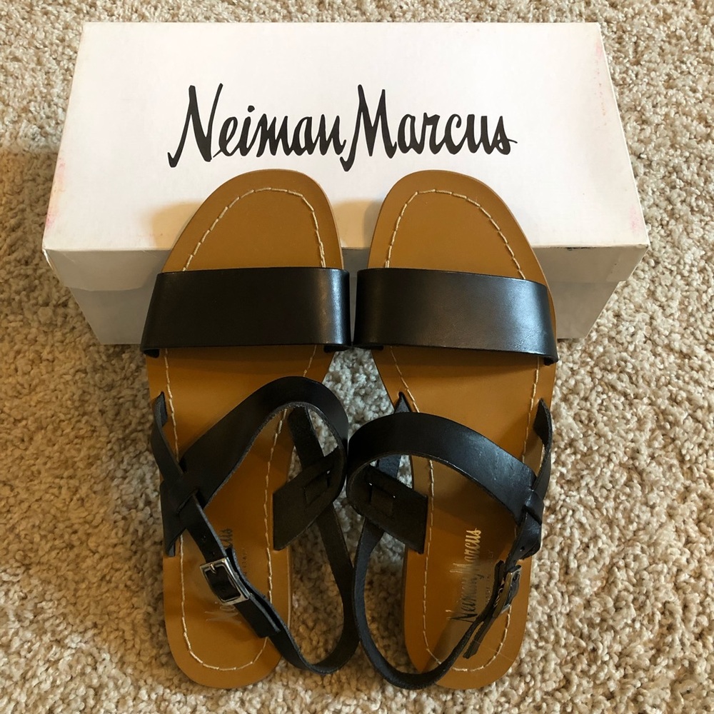 NIB NWT Neiman Marcus Black Leather Sandals